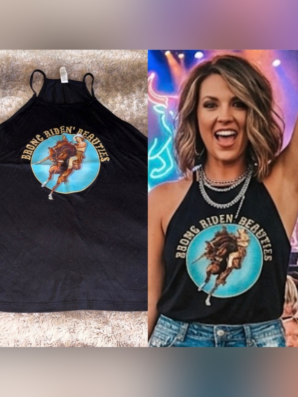 Black Graphic cropped Halter Tank with Blue and Gold Western Print